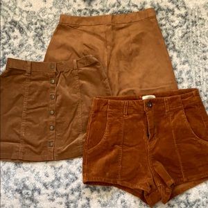 Lot of 3 Corduroy and Suede Skirts and Shorts